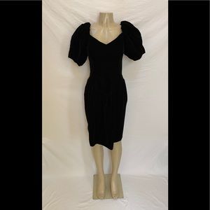 VTG 80s Loralie Original Sz 12 Black Velvet Dress